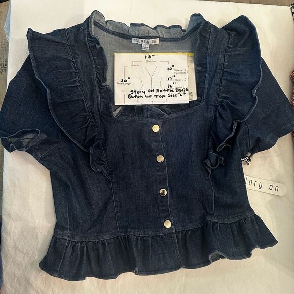 Story On Ruffled Denim CropTop Size L NWT - Picture 15 of 15